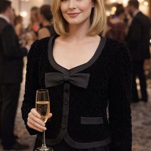 Bergdorf Goodman Womens Black Cardigan Jacket Bow Party Evening Cocktail Wedding